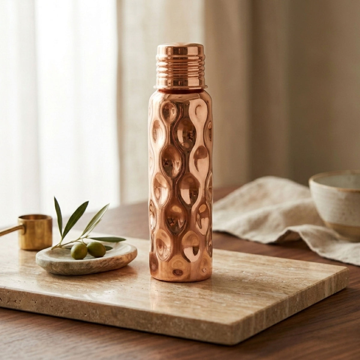 Hammered Solid Copper Water Bottle & Genuine Leather Carrying Bag Set, 750 – view 6