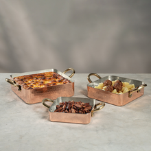 Handmade Copper Casserole Dish Set of 3, 100% Solid Hammered Copper Square Baking & Serving Dishes