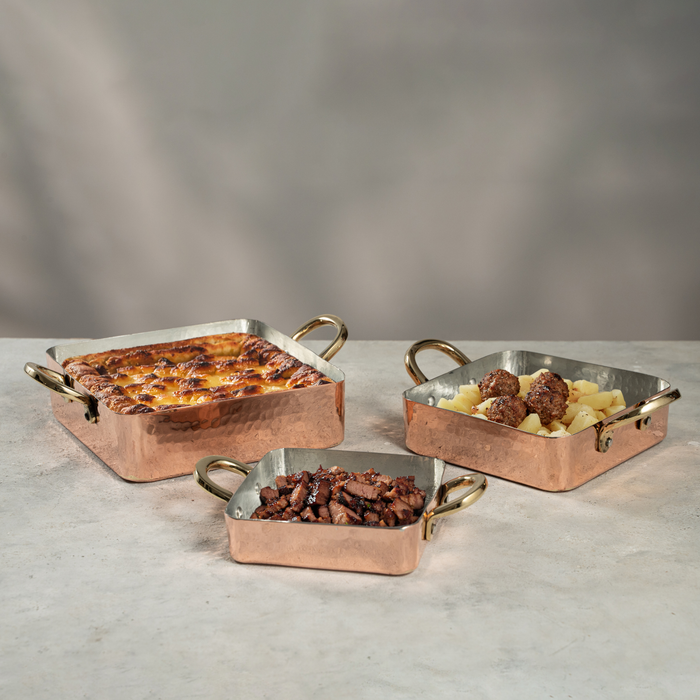 Handmade Copper Casserole Dish Set of 3, 100% Solid Hammered Copper Square Baking & Serving Dishes