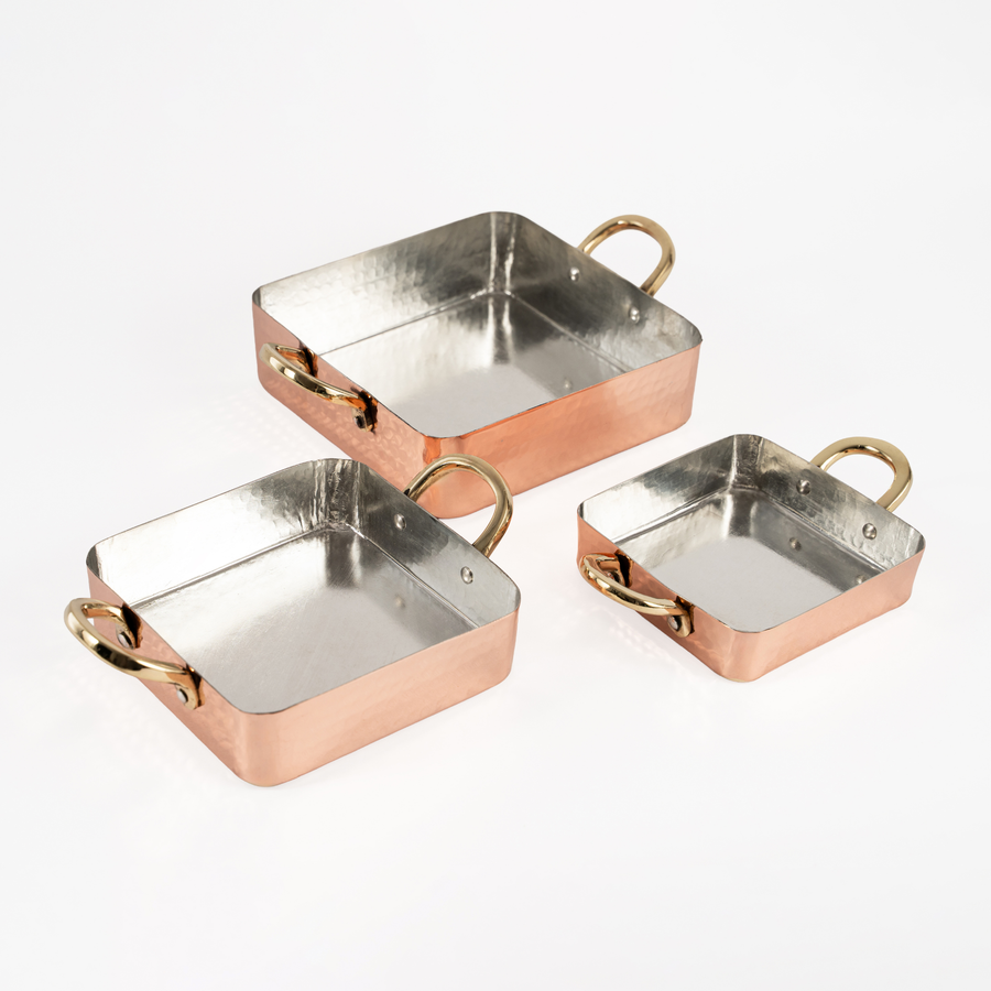 Handmade Copper Casserole Dish Set of 3, 100% Solid Hammered Copper Square – view 3