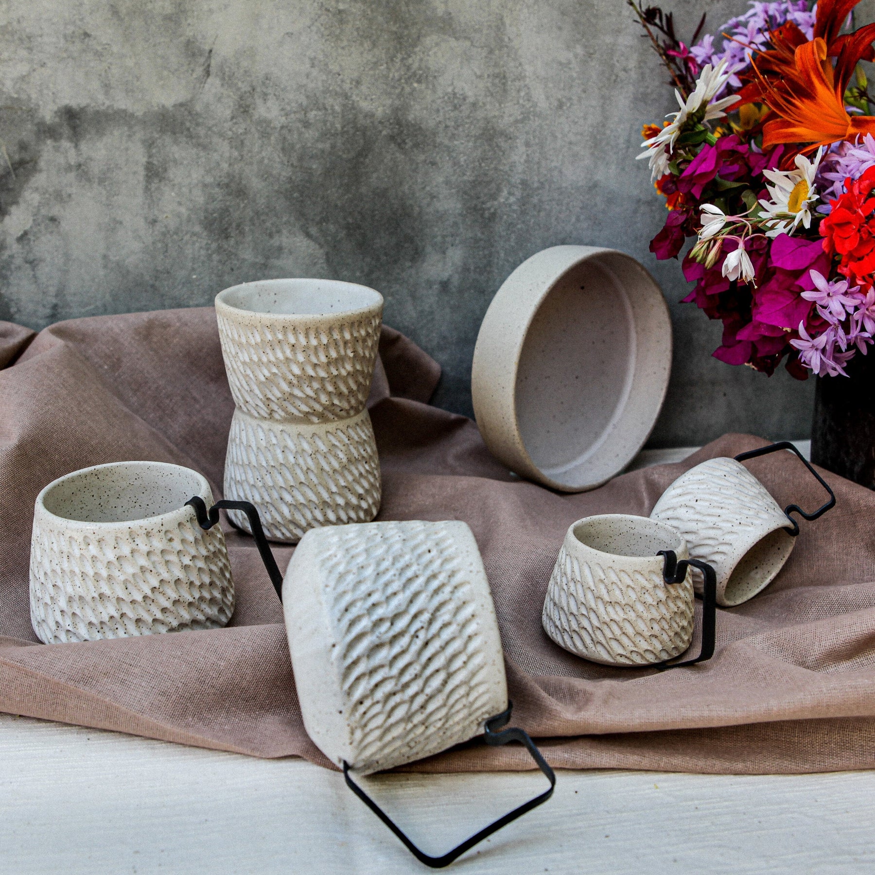 Hic Ceramics Stone Medium Cup Recif — Handcrafted Stoneware Cup with Removable Handle