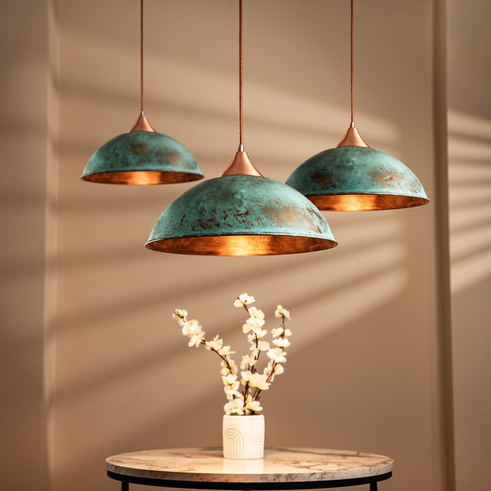 Handmade Hammered Copper Green Patina Pendant Light – Timeless Farmhouse Elegance