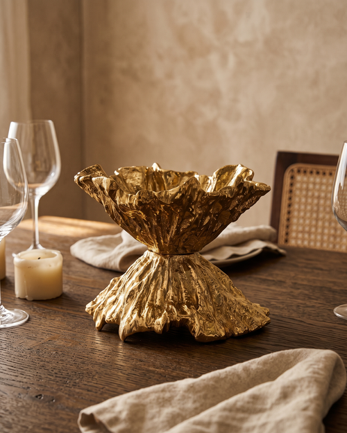 Abstract Bowl styled in a warm interior setting