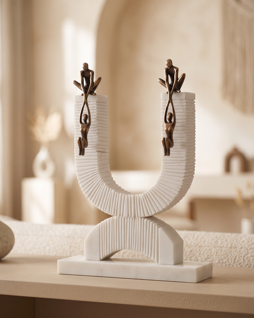 Acrobat U-Form Decorative Object - styled on a warm beige console in a cosy interior