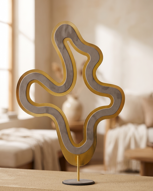 Amorphous Nubuck Decorative Object II - styled on a warm beige console in a cosy interior