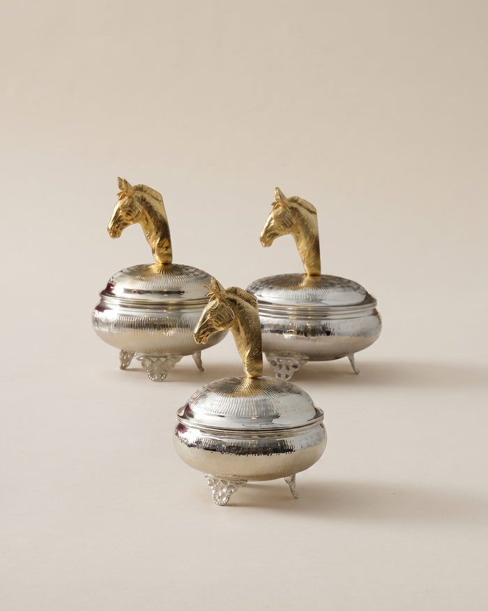 Horse Head Silver Box with Gold Detail – Sculptural Decorative Storage Box