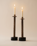 Herringbone Brass Candle Holder – Black Marble Base Set of 2