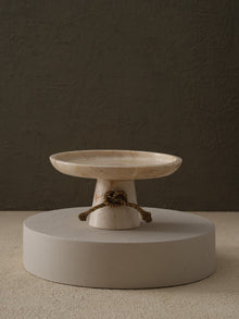Beige Marble Pedestal Serving Stand With Rope Accent - Alfiq's Store