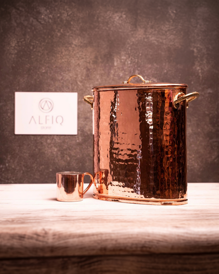 Copper Storage Box with Lid | Copper Rice Spice Jar Pot | 100% Solid Copper Container - 14"x10"x6" 5000 ml