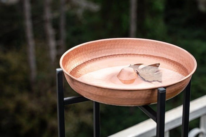Handmade Solid Copper Bird Bath Bowl | Hammered 100% Pure Copper Bird Feeder | Copper Yard Art Ornament 10" x 10"