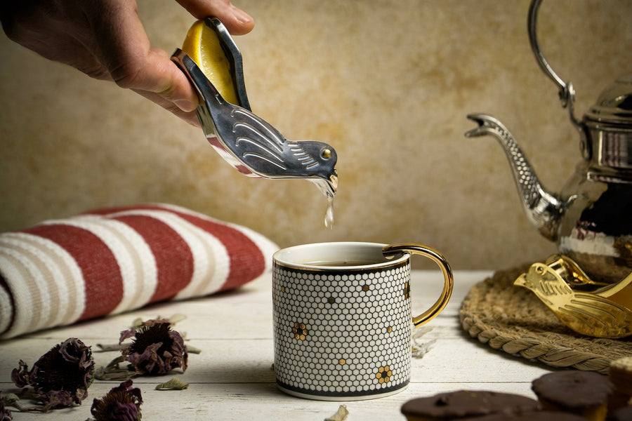 Handcrafted Bird Lemon Slice Squeezer | Handmade Vintage 14k Gold Plated Fruit Slice Juicer 120 x 40 x 30 mm - Alfiq's Store