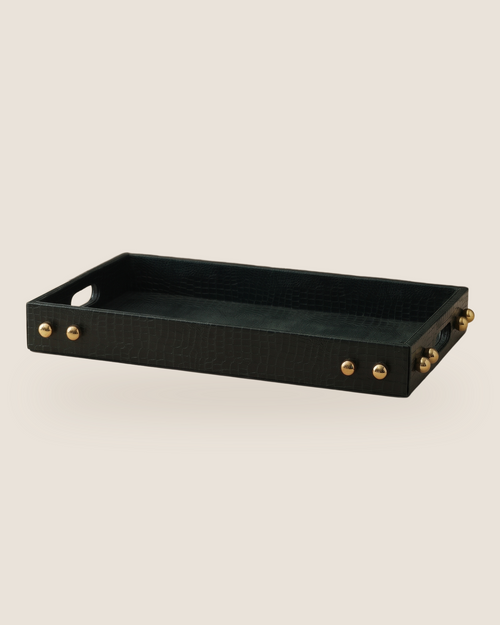 Black Croc-Embossed Tray - studio view on ivory background