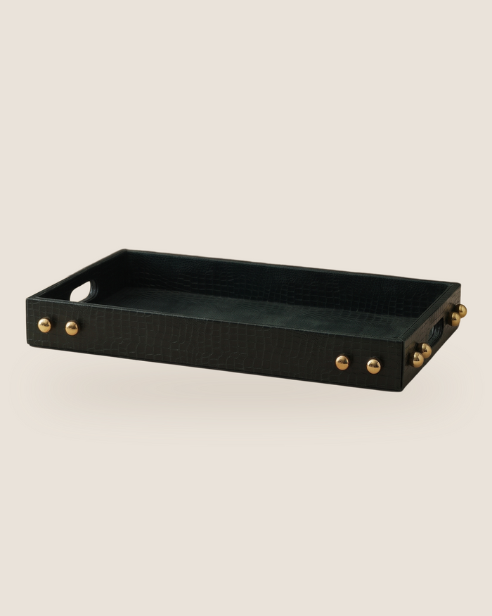 Black Croc-Embossed Tray – Modern Edge with Luxe Texture