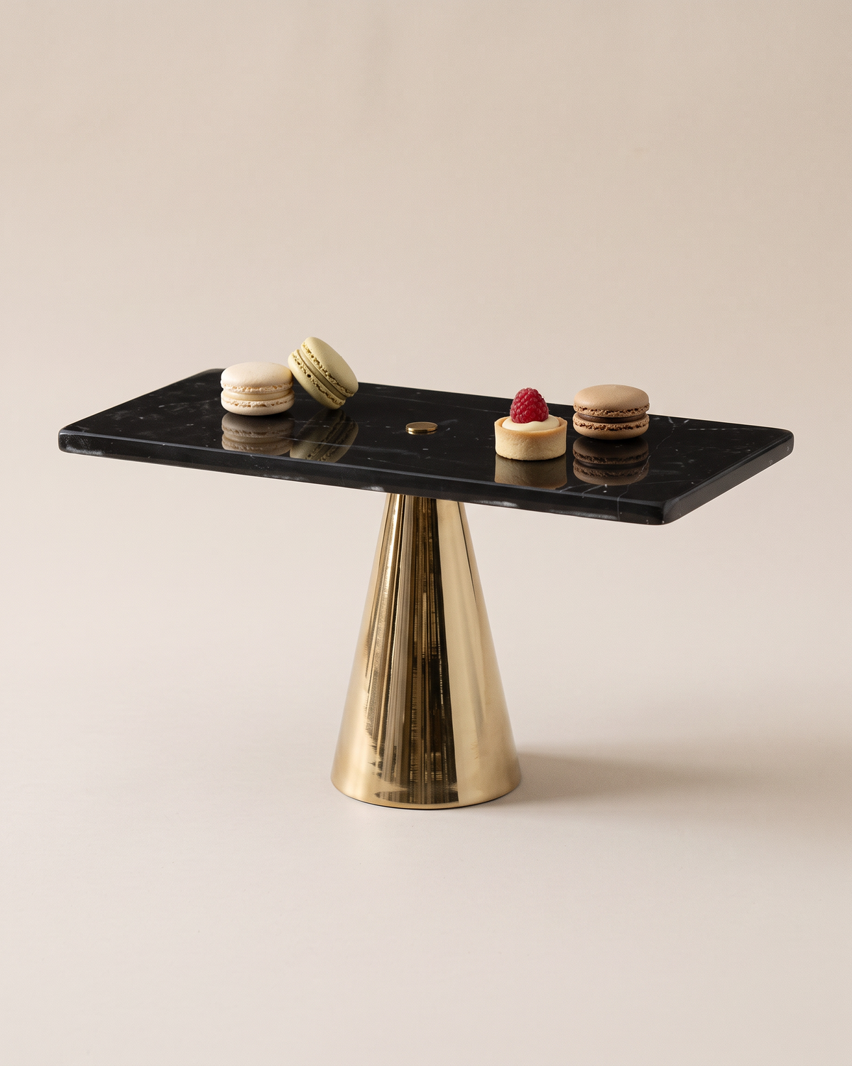 Black Marble Rectangular Cake Stand (One Piece) on a warm ivory studio background