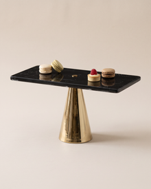 Black Marble Rectangular Cake Stand (One Piece) on a warm ivory studio background