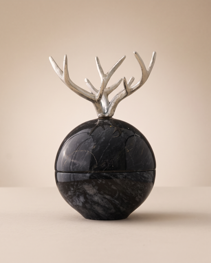 Black Marble Sphere with Silver Antlers (One Piece)