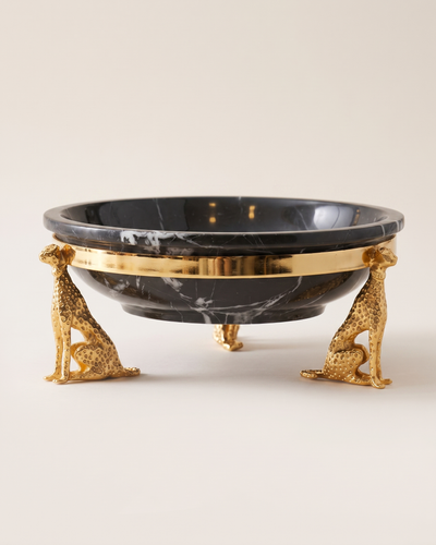 Black Marble Bowl with Gold Cheetah Figures