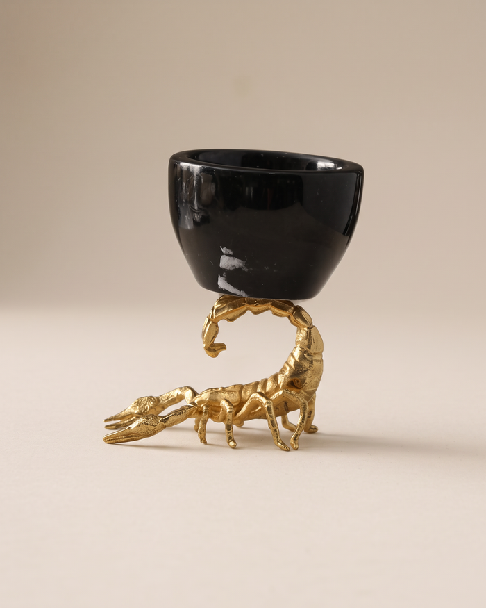 Black Marble Mini Bowl with Gold Scorpion Stand (One Piece)