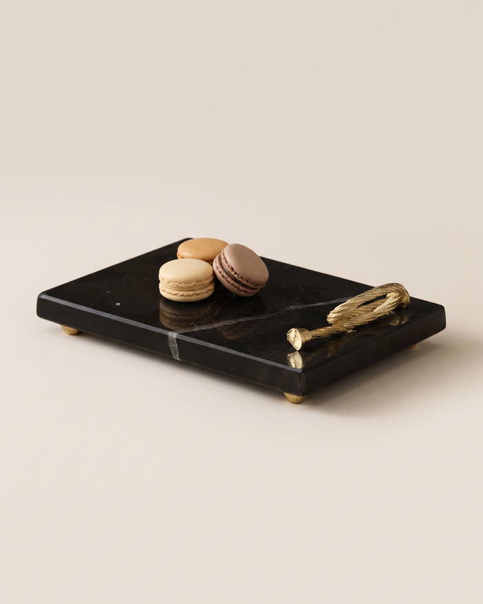 Black Marble Serving Board with Gold Handle (One Piece)