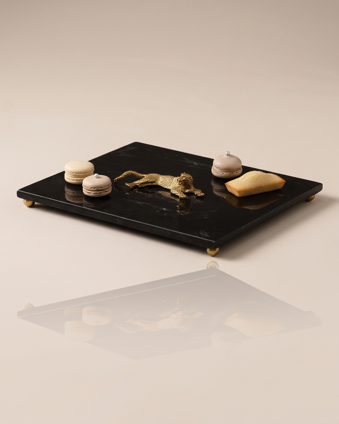 Black Marble Serving Board with Gold Cheetah (One Piece)