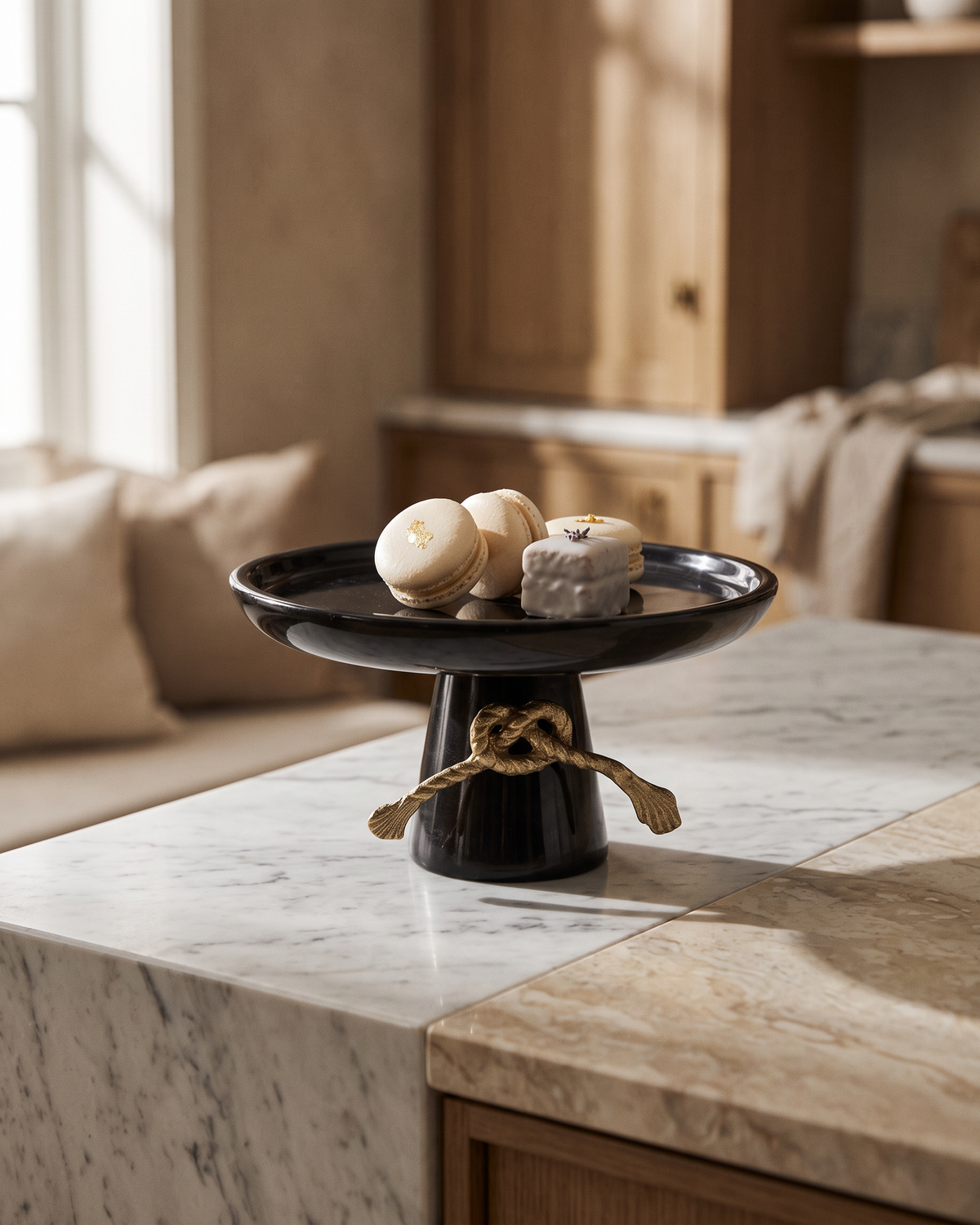 Marble Pedestal Serving Stand with Rope (One Piece)
