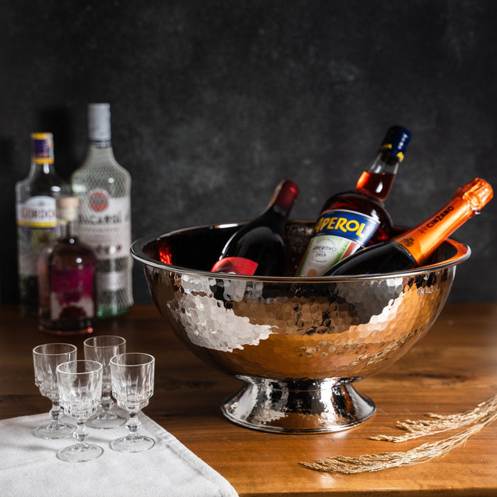 Handmade Hammered Copper Champagne Bowl & Copper Ice Bucket, Color Chrome