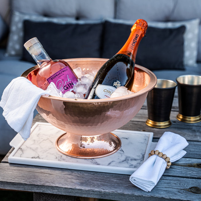 Handmade Hammered Copper Champagne Bowl & Copper Ice Bucket, Color Solid Copper