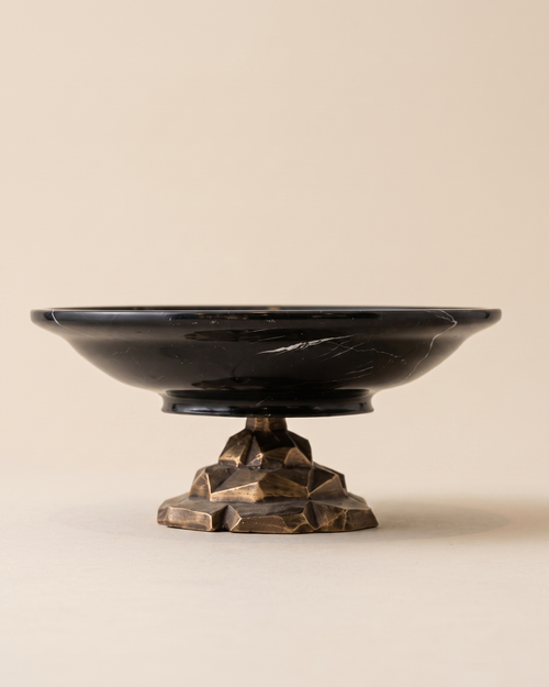 Bowl on Brass Wave Base on a pale ivory studio background