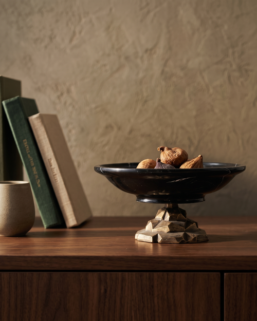 Bowl on Brass Wave Base styled in a warm interior setting