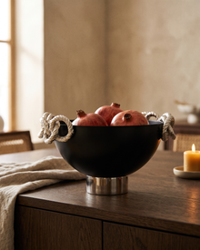 Bowl with Two Rope Handles — Black Silver styled in a warm interior setting