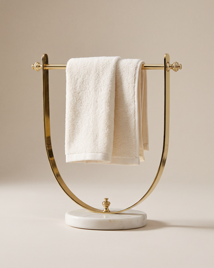 Arched Brass Towel Holder with White Marble Base (One Piece)