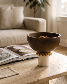 Brass Bowl with Rose styled in a warm interior setting