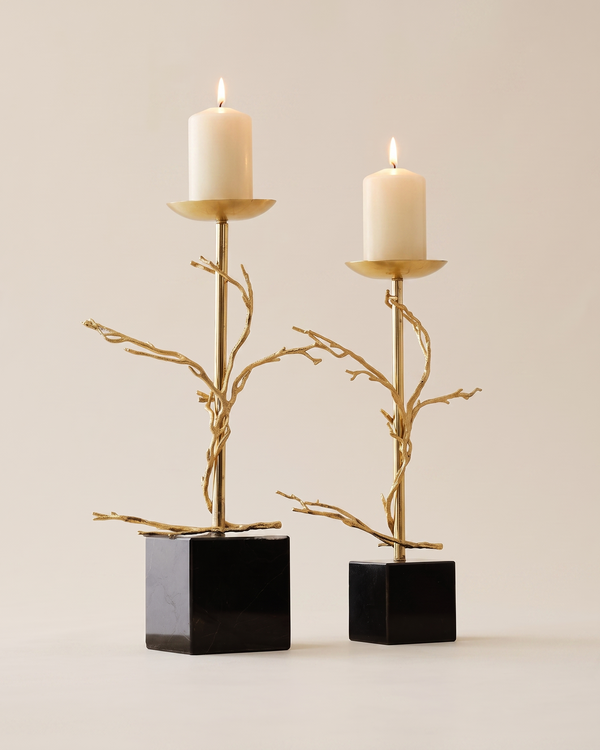 Brass Branch Candle Holder – Gold Sculptural Candle Stand Set of 2
