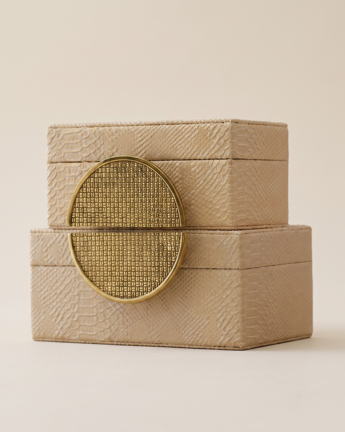 Brass Half-Moon Leather Box Set – Sand (Set of 2)