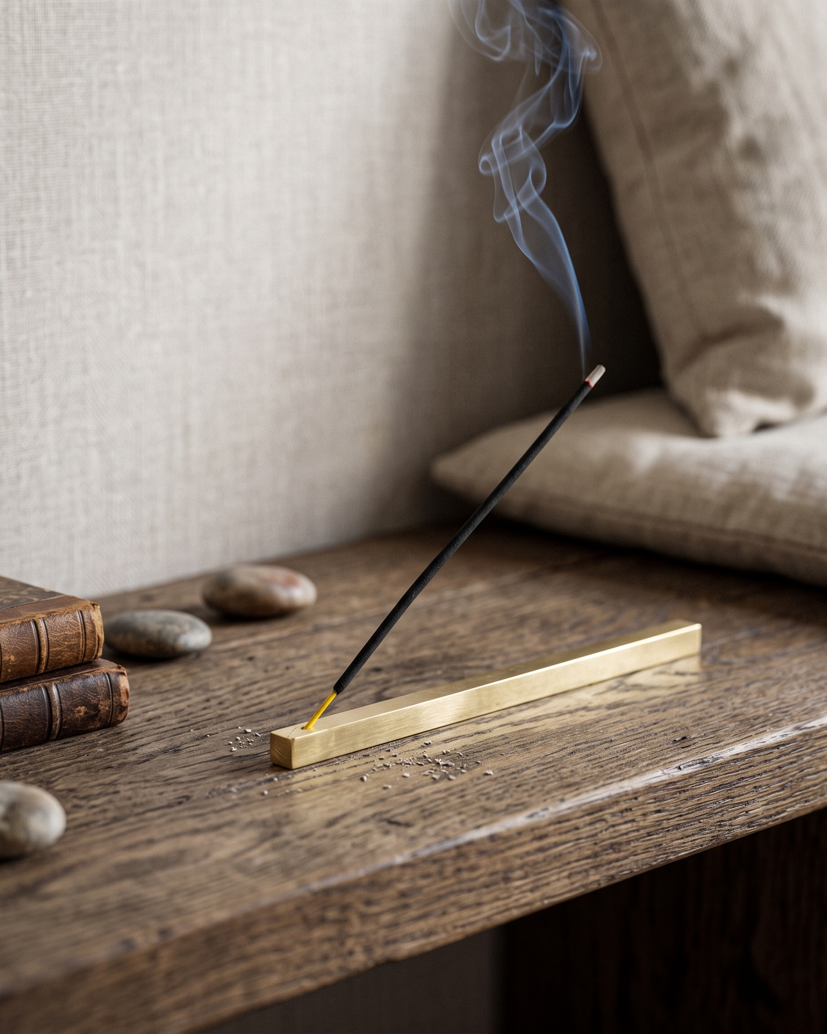 Incense Holder – Handmade Solid Brass, Minimalist Design – in use