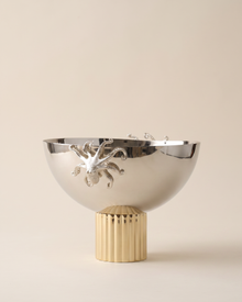 Brass Octopus Bowl on Inlaid Base on a pale ivory studio background
