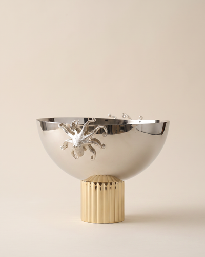 Brass Octopus Bowl on Inlaid Base