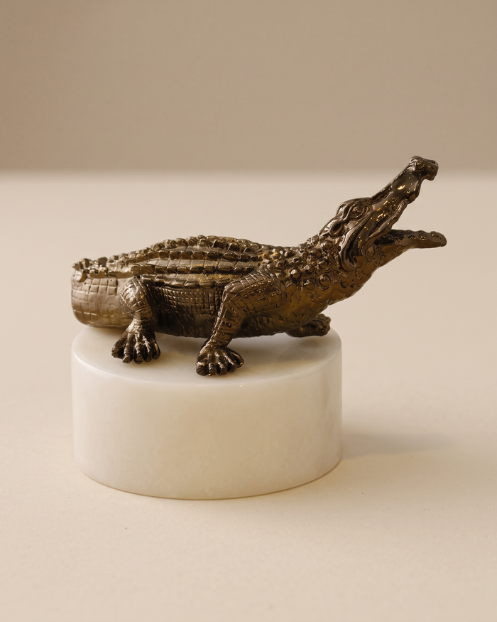 Bronze Crocodile on Marble Base (One Piece)