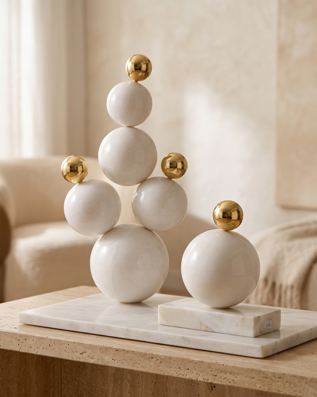 Bubble Decorative Object IV - styled on a warm beige console in a cosy interior