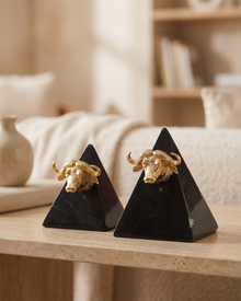 Bull Decorative Object III - styled on a warm beige console in a cosy interior