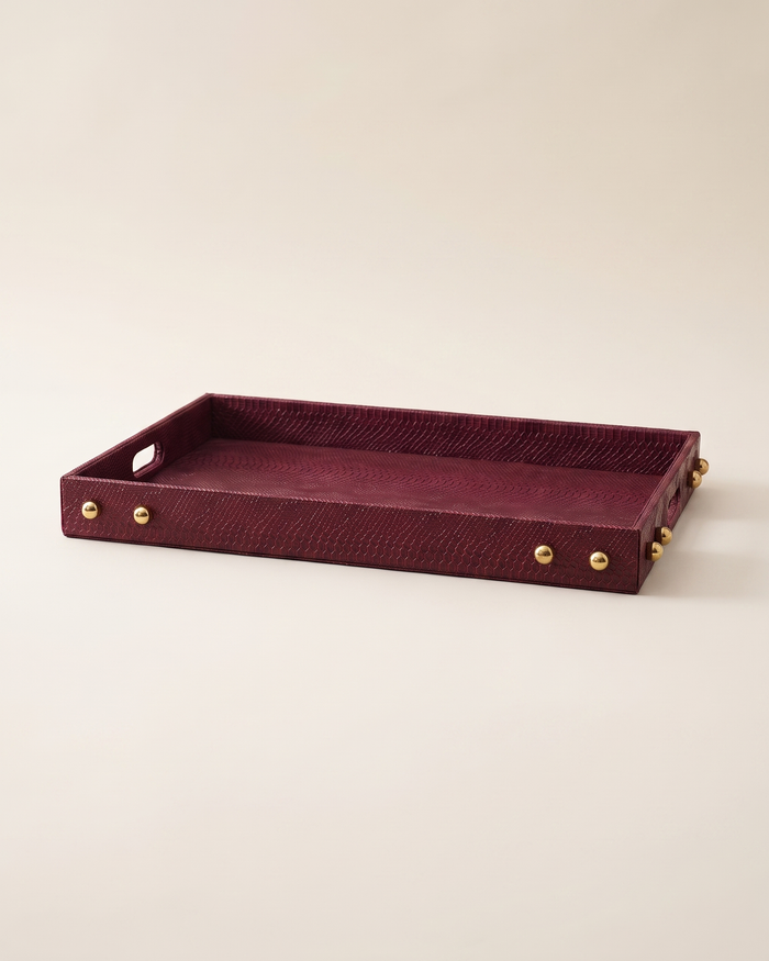 Burgundy Python-Effect Tray – Luxe Texture with a Bold Edge