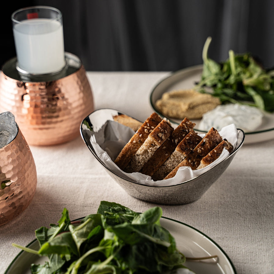 Elegant Chrome - Plated Copper Bread Basket – Handcrafted with Hammered Texture - Alfiq's Store