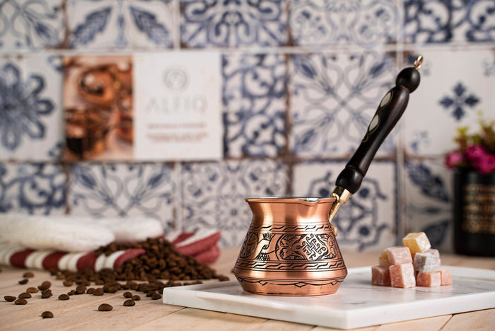 Pure Copper Turkish Coffee Pot for 2 Persons with Wooden Handle – 400ml Handmade