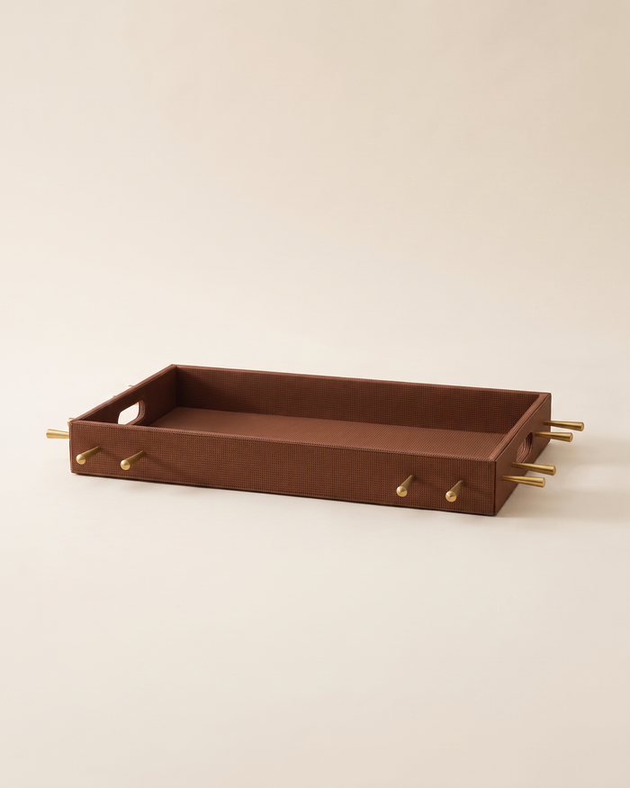 Cognac Studded Tray – Structured Style with Luxe Hardware
