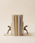 Thinking Man Bookend Set on Marble Base, Modern Literary Shelf Decor