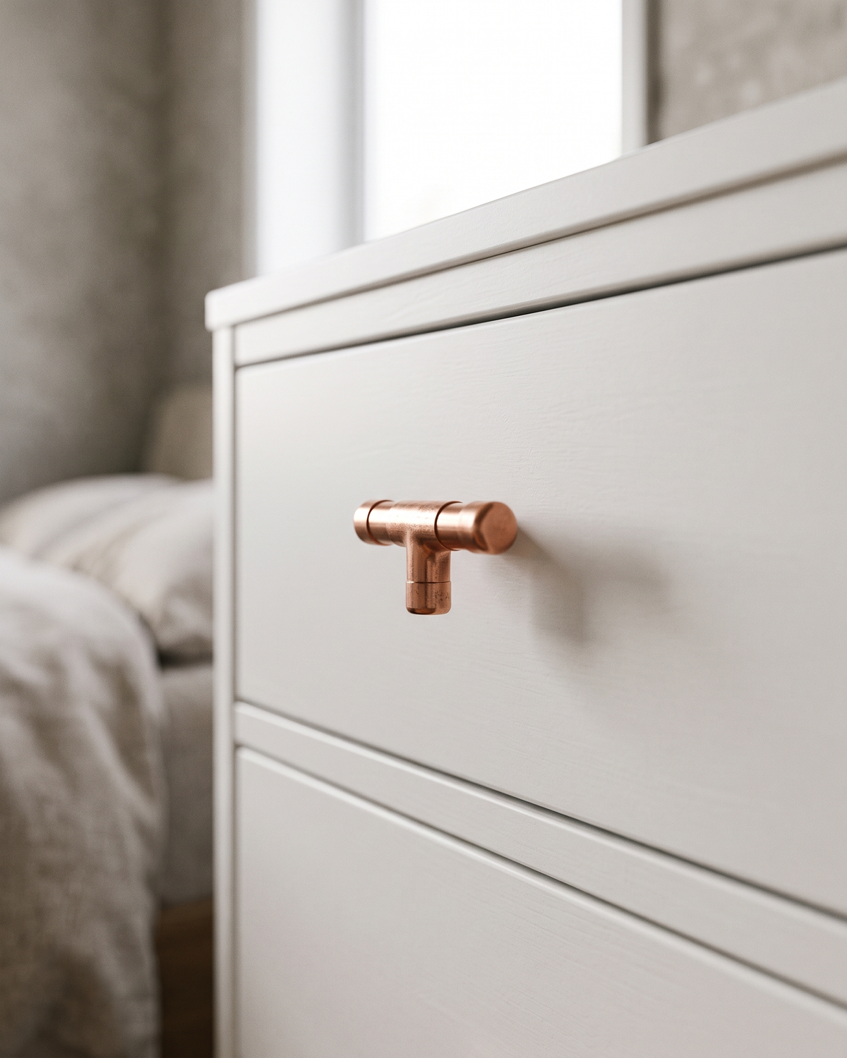 Cabinet Button Handle – 100% Solid Copper, T-Shaped – in use