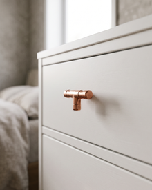 Cabinet Button Handle – 100% Solid Copper, T-Shaped – in use