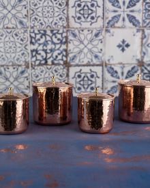 Set of 4 Solid Copper Canister Set with Lid | 100% Copper Kitchen Storage Box| Copper Spice Jar Container (2 x 750 ml & 2 x 450 ml) - Alfiq's Store