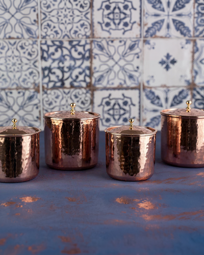 Set of 4 Solid Copper Canister Set with Lid | 100% Copper Kitchen Storage Box| Copper Spice Jar Container (2 x 750 ml & 2 x 450 ml)