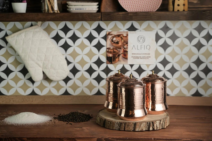 Set of 3 Solid Pure Copper Canister Set with Lid | 100% Copper Kitchen Storage Box | Copper Spice Jar Container